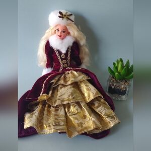 Mattel Doll in Burgundy and Gold Dress